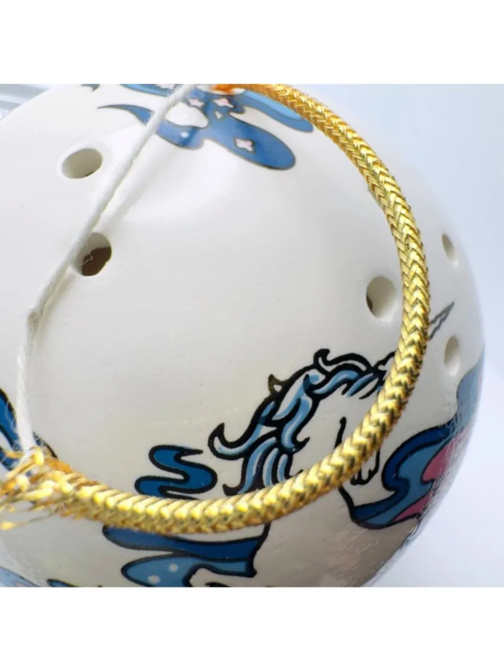 Unicorn Hand-Painted Ceramic Potpourri Ball Vtg Ornament Retro 1980s Fantasy 3